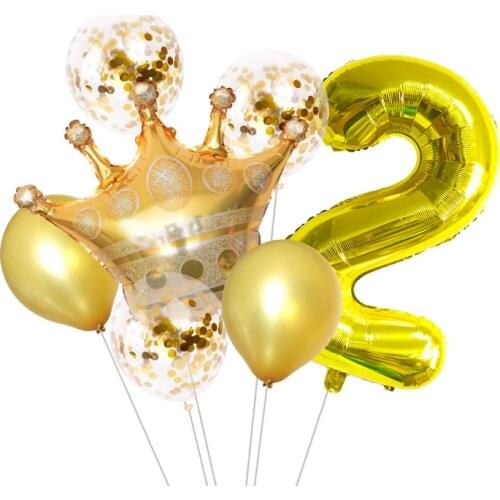 1Set Gold Crown Aluminum Foil Balloons Kit 32 inch Gold Digital Figure Balloon Child Adult Birthday Wedding Decor Party Supplies