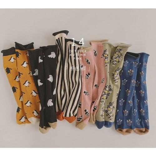 Autumn New Baby Kids Socks Stripe Cartoon Floral Animal Cotton Thin High Socks Fashion Boys Girls Children Tube Sock For 1-12Y