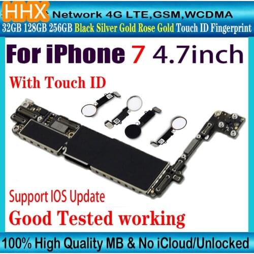 Original For iPhone 7 Motherboard With Touch ID Home Button,32G 128G 256G Unlocked Main Logic board Gold Black White Mainboard