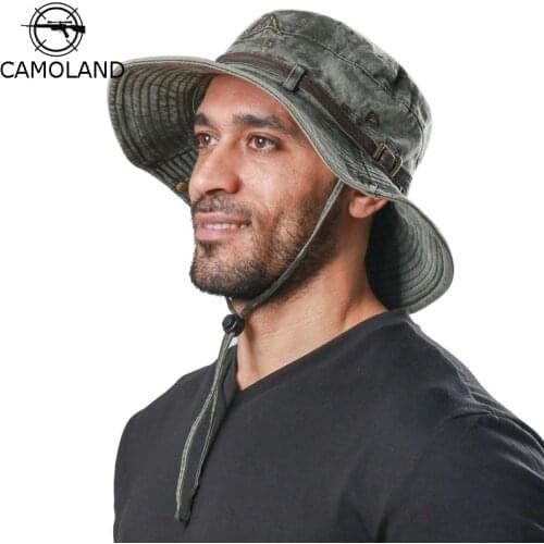 CAMOLAND Cotton Bucket Hats For Women Men Letter Design Panama Cap Wide Brim Male Hiking Fishing Hat Washed Boonie Caps