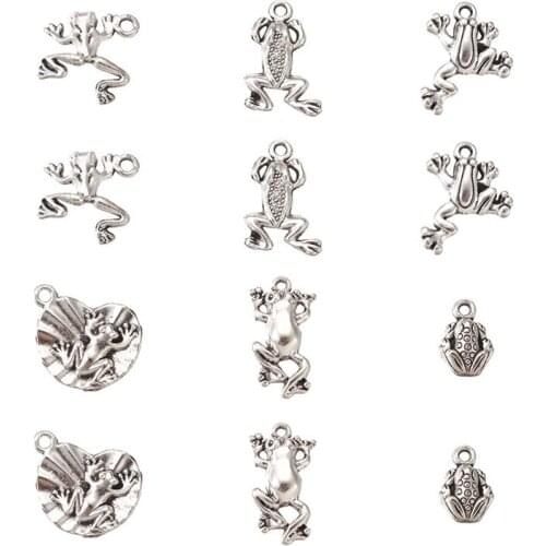 Pandahall 120pcs Tibetan Style Alloy Pendants Charms Frog for Jewelry Making DIY Craft Findings