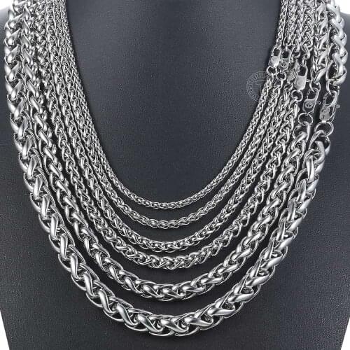Davieslee Braided Wheat Chain Necklace for Men Stainless Steel Mens Necklaces Chains Wholesale Jewelry Gift 3 4 6 8 10mm LKNM158