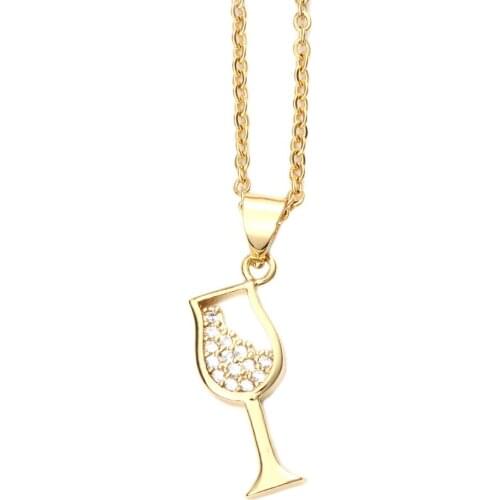 1 Piece Stainless Steel & Copper Micro Pave Necklace Gold Color Wine Glass Clear Cubic Zirconia 45cm(17 6/8") long
