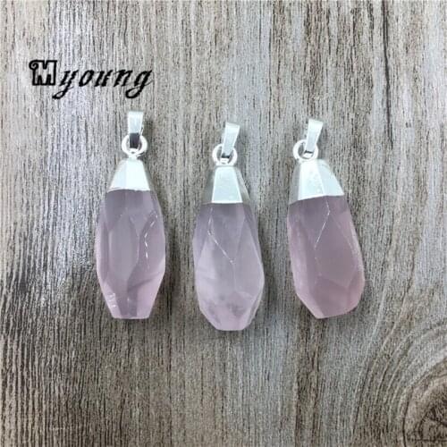 Teardrop Pink Quartz Crystal Pendant Charm,Faceted Rose powder Crystal Pendant with Silver Plated Cap MY1501