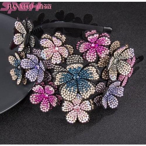 Hairband three dimensional flower water drill headband high grade inlaid diamond color anti slip hairpin Mori flower headdress
