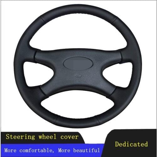 DIY Car Accessories Steering Wheel Cover Black Hand-stitched Non-slip Genuine Leather For Lada Niva 2006-2017 2107 1997-2012