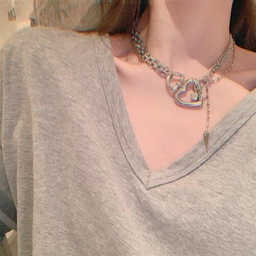 Silver Color Heart Choker Rhinestone Pendant Necklace for Women Short Clavicle Chain Female 2020 Fashion Jewelry Simple New