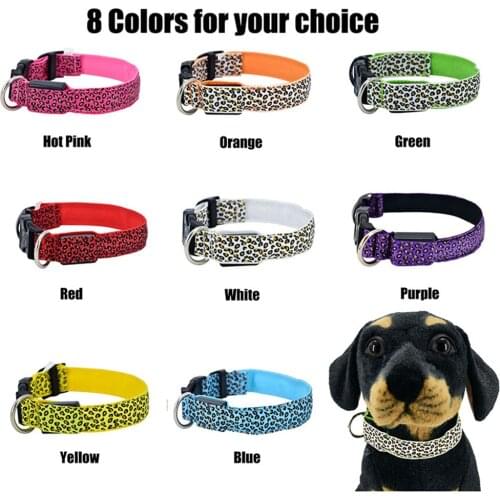 LED Dog Collar Flashing In Dark 3 Mode Lighting Safety Adjustable Nylon Leopard Pet Collar Luminous Pet Accessories