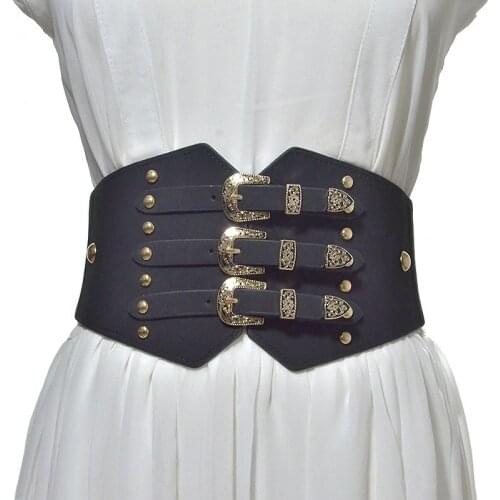 Vintage PU Waistband Female Rivet Pin Decorative Pattern Buckle Bandage Dress Accessories Temperament Pure Color Wide Belts