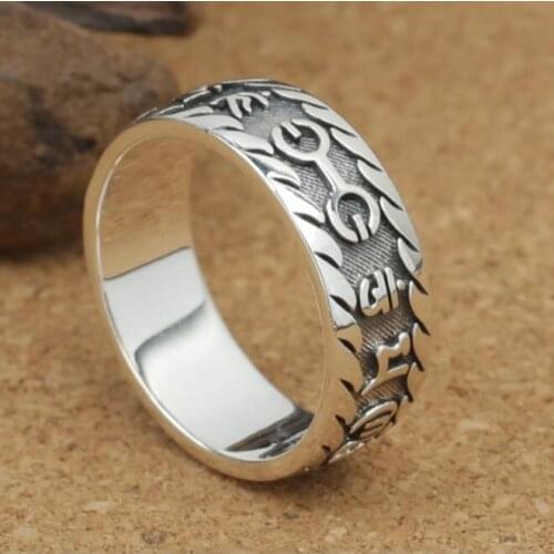 Vintage 100% 925 Silver Tibetan OM Mantra Ring Real Sterling Silver OM Mani Padme Hum Ring Tibetan Six words proverb ring