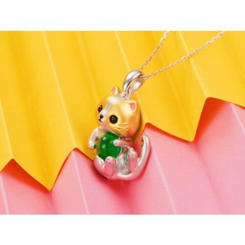 JL Solid 18K Gold Kitten 0.5ct Nature Green Emerald Gemstones Pendants Necklaces for Women Fine Jewelry for Women Gifts