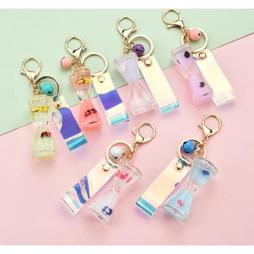 Liquid Into Oil Drum Drift Bottle Keychain Quicksand Floating Marine Doll Hourglass Couple Bag Pendant Keyring New Fashion Gift