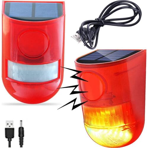 Solar Sound Alert Flash Warning Sound & Light Alarm Motion Sensor 110 Decibels Siren Strobe Security Alarm System for Farm