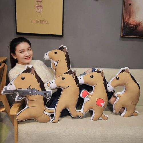 1pc Creative Funny Horse Shaped Plush Cushion Super Soft Small Horse Plush Pillow Baby Kids Birthday Gift Home Shop Decor