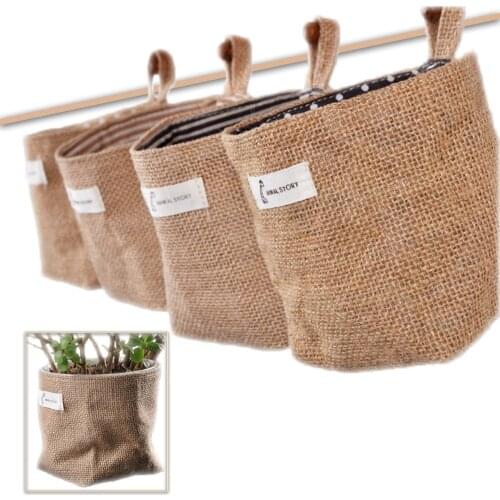 1pc pack Waterproof Jute Storage Bucket with cotton lining natural jute color 12*10*10CM Toy Storage bag flower pot