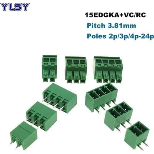 20/10Sets Pitch 3.81mm Male Female Pluggable PCB Screw Terminal Block Connector Bornier 15EDGKA+VC/RC 2~10Pin Morsettiera