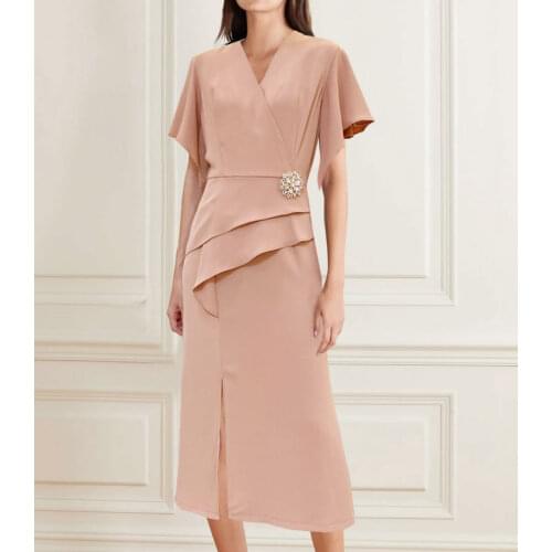 2021 New Women Solid Beaded Dress Fashion V-Neck A-Line Casual Dresses D4198