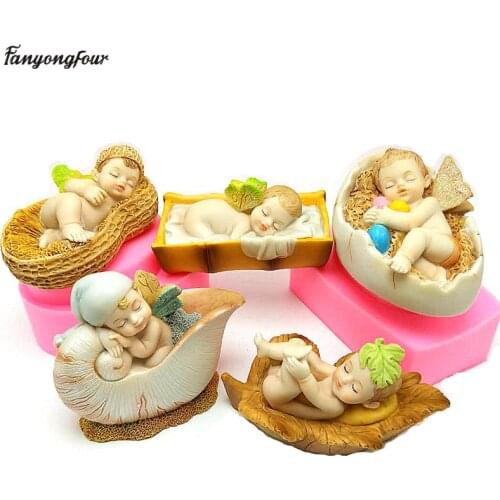5 Genie Style Silicone Cake Decoration Tool 3D Angel Shape Mold Sugar Pudding Chocolate DIY Candle Soap Plaster Mould