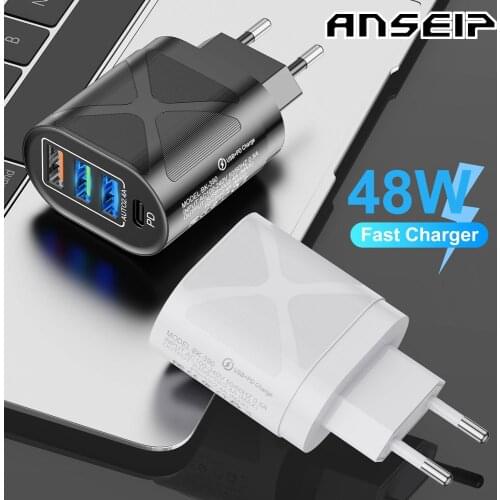 ANSEIP USB Quick Charge 4.0 3.0 QC Charger adapter 48W USB Type C Fast Charger plug for iPhone 11 12 Xiaomi huawei Phone Charger