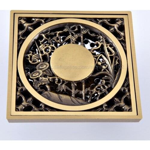 Antique Brass Shower Floor Drain /Bathroom Balcony Use Brass Material Rapid Drainage Tile Insert Square Drains zhr073