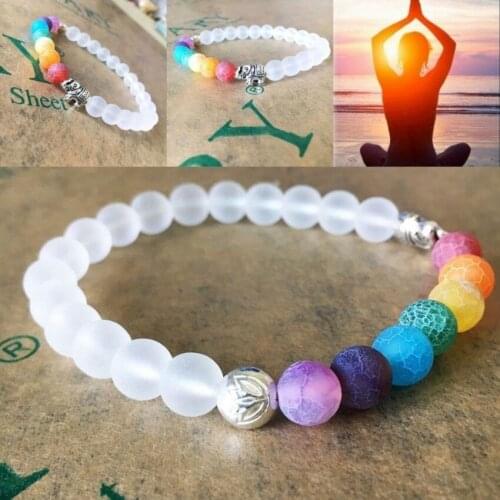 Elephant Charm Beaded Bracelet Reiki Prayer Transparent Stones Mala Bead Yoga Energy Bracelet Bangles Jewelry For Men Women
