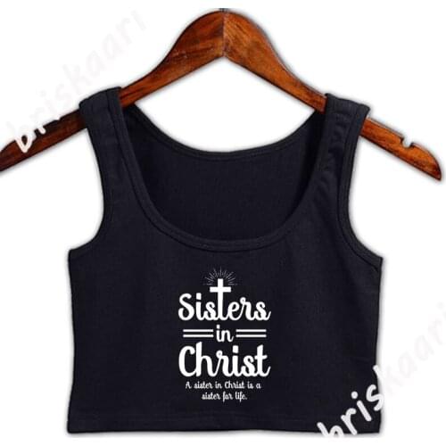 Sister In Christ T Shirts Crop Top Graphic Spring Knitted Top Letters O Neck Clothes Girls Vest