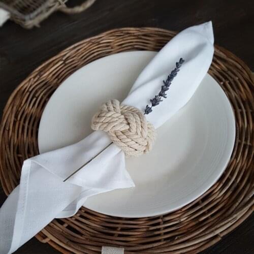 12Pcs Cotton Macrame Napkin Rings Handmade Braided Knit Nautical Woven Rope Knot Serviette Holder for Table Wedding Home Decor