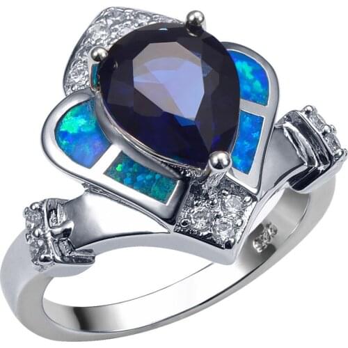 Blue Crystal Zircon With Blue Fire Opal 925 Sterling Silver Ring Beautiful Jewelry Size 6 7 8 9 10 R1421