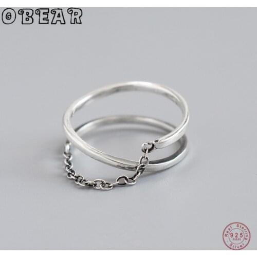 OBEAR 100% 925 Sterling Silver Double-deck Chain Adjustable Rings For Women Fashion Trendy Party Gift Jewelry