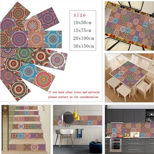 Colorful Mandala Style Strip Tiles Wall Sticker Kitchen Wardrobe Bathroom Waterproof Wallpaper Peel & Stick Art Wall Decals