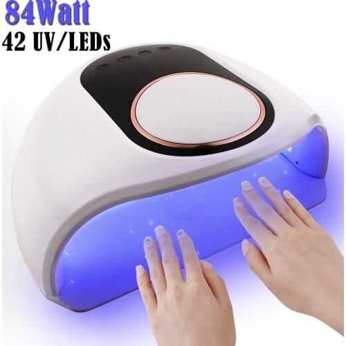 84W Nail Lamp With 42 Dual Light Lamp Beads Professional Acrylic Gel Nail Varnish Dryer Lamp With 10/30/60/120S Time Setting