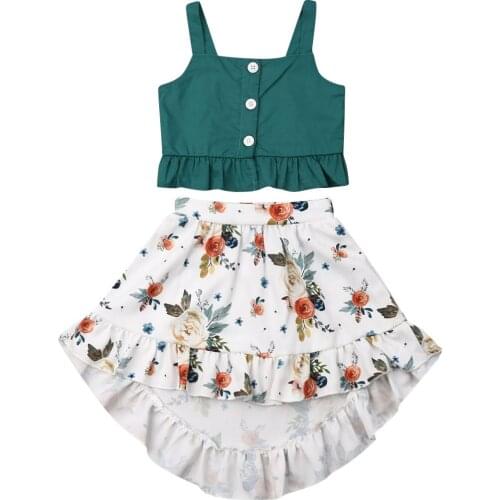 Summer Toddler Kids Baby Girl Sleeveless Tank Tops Floral Boho Skirt 2PCS Outfits Princess Girls Holiday Clothes Set 1-5Y