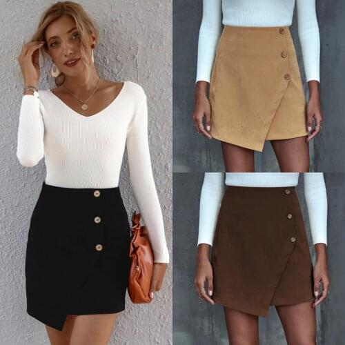 Black Short Wrap Hip A-Line Mini Skirt Khaki Irregular For Women Irregular Front Slim High Waisted Zipper Office Lady Clothing