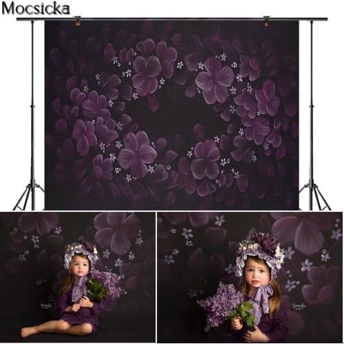 Mocsicka Flower Photography Background Hand Drawn Style Purple Backdrop Child Portrait Photo Decoration Props Studio Baby Shower