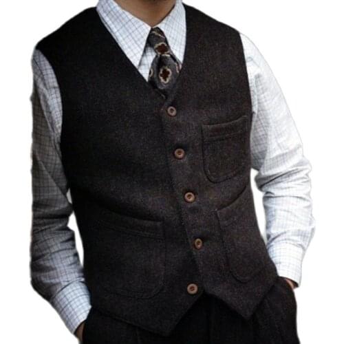 Mens Blazer Safari Tweed Vest Black Brown Victorian Elegant Classic Grooms Tight Wedding Waistcoat Designer Gilet Vintage