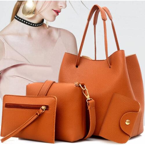 4PCS New Women Ladies Handbag Sets Leather Shoulder Bag Totes Messenger Bag Purse Ladies Bag Girls Hot Purse Bag Crossbody Bags
