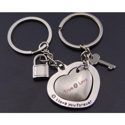 1 Pair New Love Heart Lock Key Chain Ring Keyring Keyfob Lover Couples Valentines Day Gift Women Men Keychain Jewelry