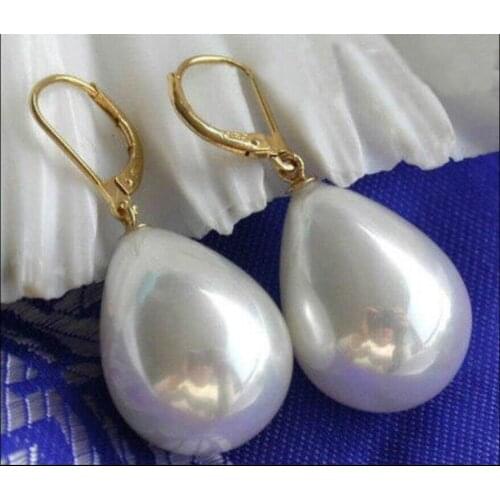 Charming Natural 12-16 mm White Drip Shell Pearl Earring Dangle >Dongguan girl Store free shipping