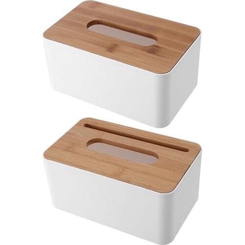 Plastic Tissue Box Waterproof Bamboo Wooden Cover Holder Kitchen Storage Office Home Car Organizer with Phone Slot
