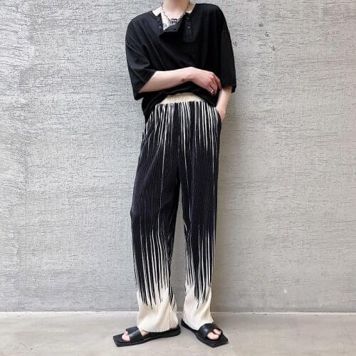Pleated Pants Mens Fashion Retro Casual Wide-leg Pants Men Streetwear Korean Loose Straight Wide-leg Pants Mens Trousers M-XL