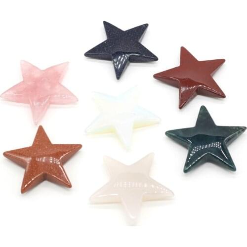 Natural Stone Pendants Polished Pentagram Crystal Agates Turquoises Opal No Hole Pendant Charms for Jewelry Making Necklace Gift