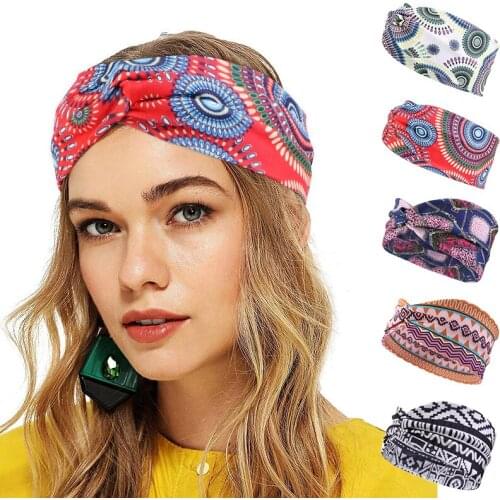 Bohemia Wide Cross Knotted Women Girls Headband Fashion Printed Elastic Turban Bandana Retro Female Hair Bands Hair Accessories