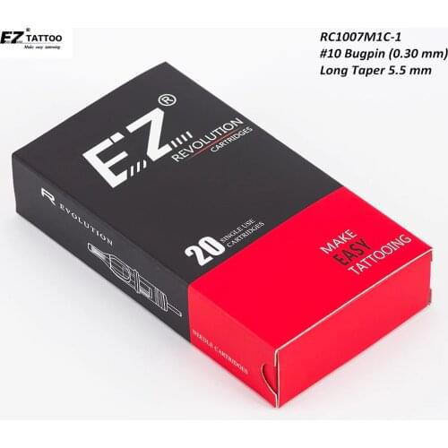 RC1009M1C-1 EZ Revolution Tattoo Needle Cartridges Curved Magnum #10 Bugpin Long Taper 20 pcs /Box