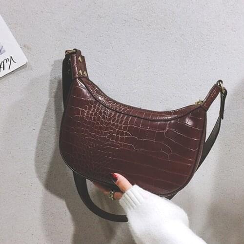 Retro PU Leather Armpit Bag Crocodile Pattern Shoulder Bag Women French Baguette Bag Luxurious Crossbody Bag Female Handbag sac