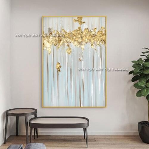 The Hand Painted Gold Shadow Oil Paintings on Canvas Foil Corridor Abstract Drawing Wall Picture for Living Room Home Decoration
