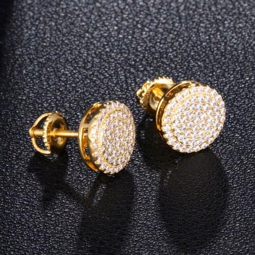 US7 Full Paved Iced Out Rhinestone CZ Stud Earrings Gold Silver Color Bling Earring Women Men Fashion Hip Hop Jewelry