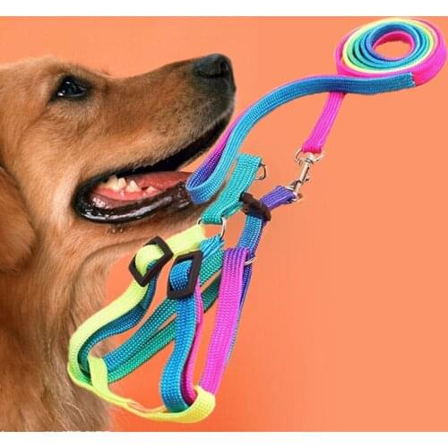 Dog Cats Accessories Collar Harness Colorful Chest For Puppy Strap Traction Leash Set Nylon Solid Adjustable Small Pet Supplies