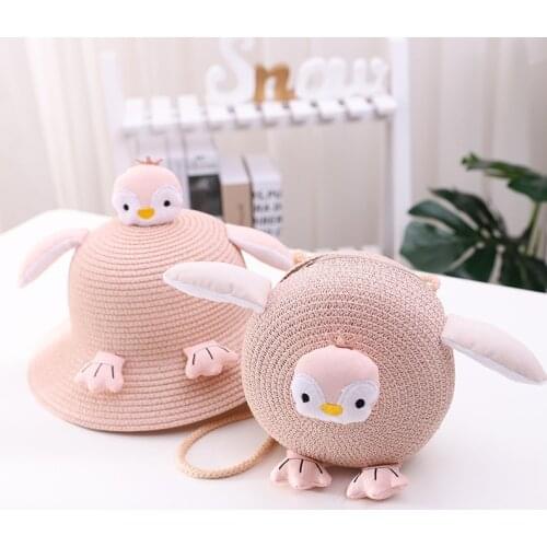 New summer child casual straw hat Kid girls Outdoor holiday baby straw hat and bag Sun hat