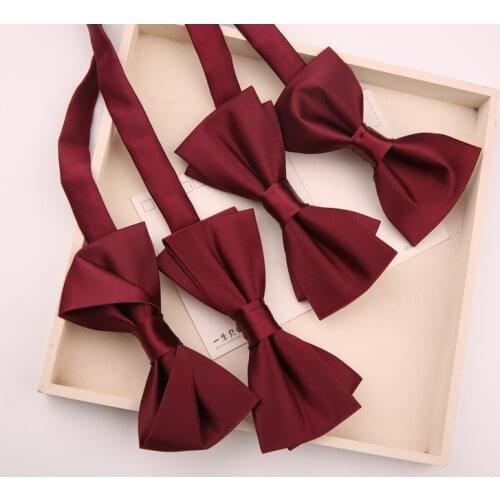 Wedding wedding groom groomsmen wine red British bow tie solid color mens bow tie formal dress
