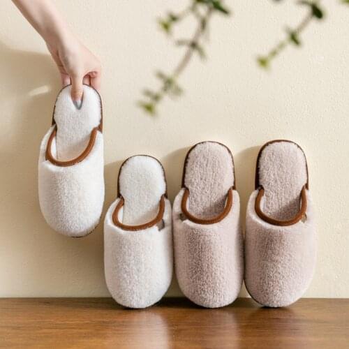 Women Cotton Slippers Winter Warm Plush Soft Thick Sole Shoes Non-Slip Men Couples Home Indoor Bedroom Slip On Ladies Fur Slides